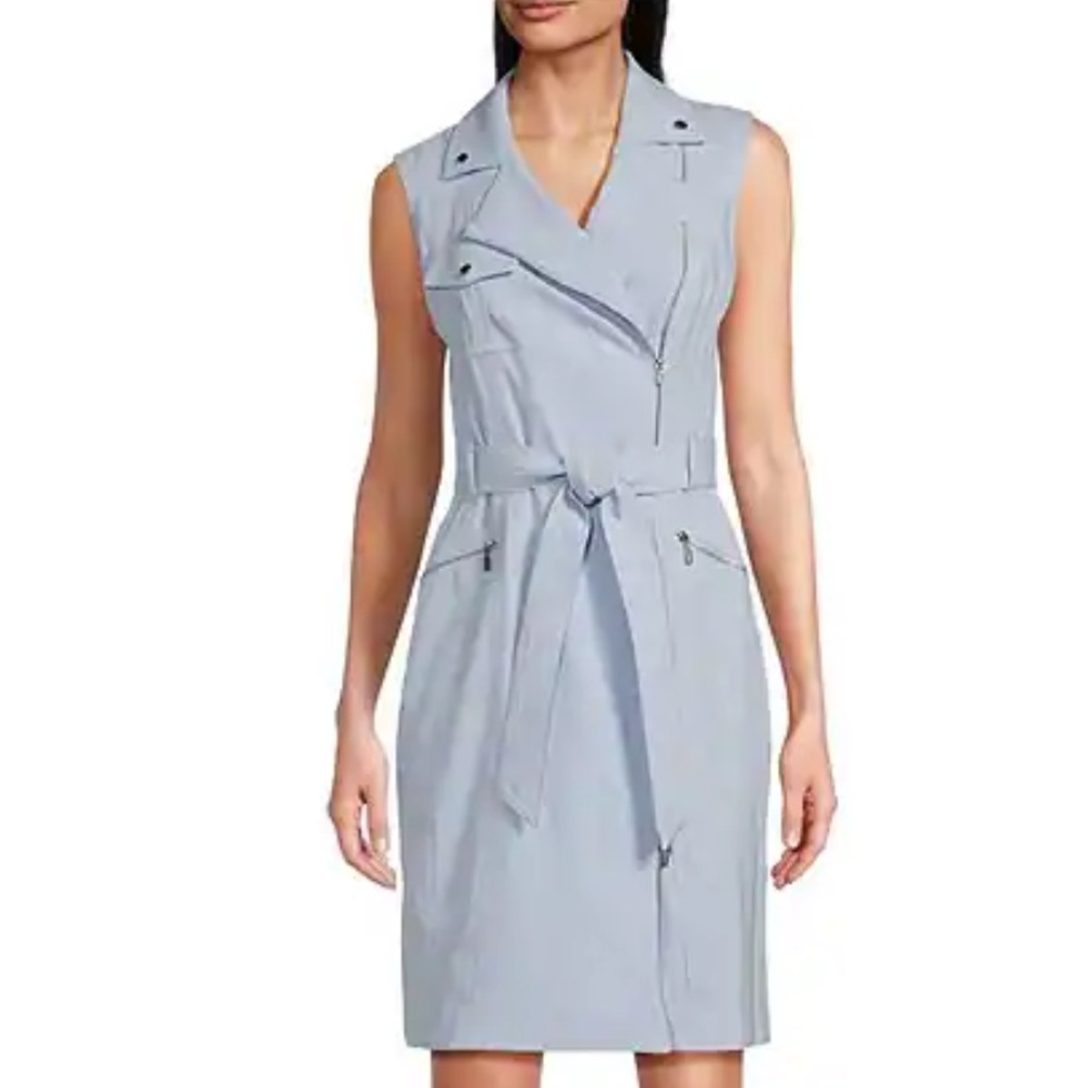 Light Blue Sleeveless Belted Dress